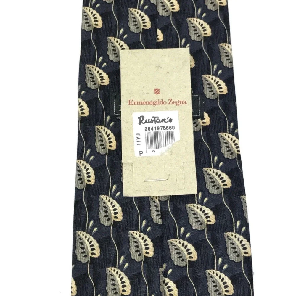 ERMENEGILDO ZEGNA Tie Leaves 🍁 Silk Elegant 👔 Necktie 100% Silk Made In Italy